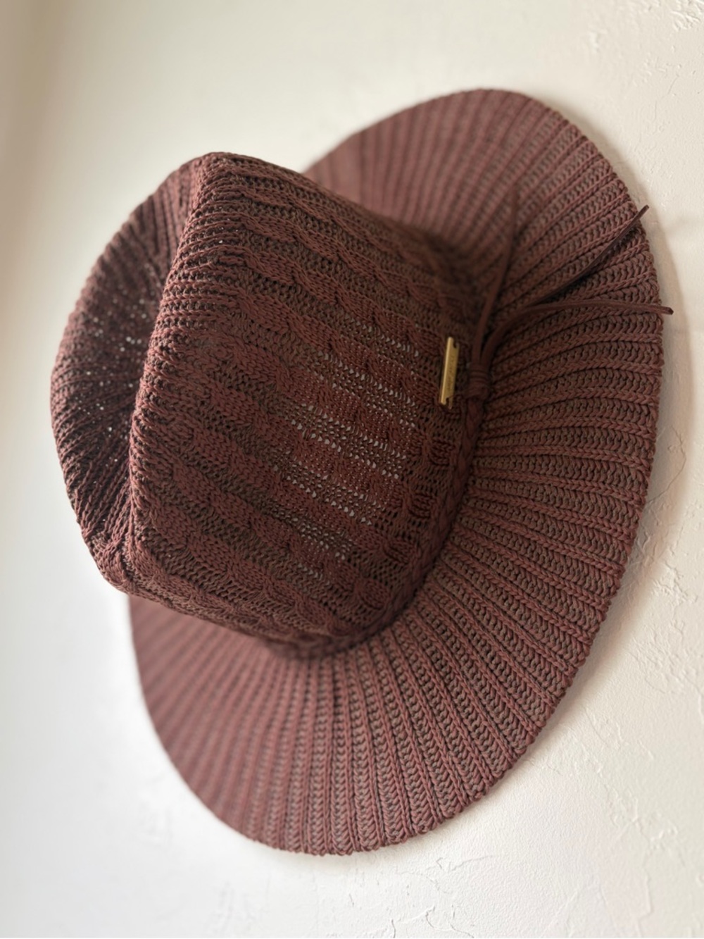 Nine West Brown Knit Wide Brim Sun Hat Adjustable One Size